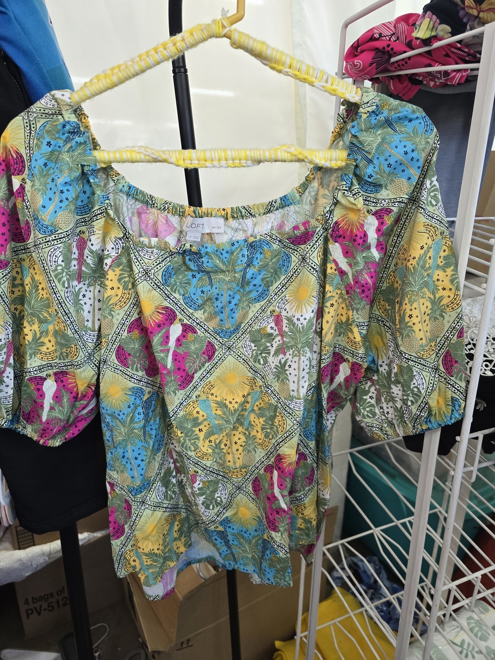 LOFT Multicolor Floral Puff-Sleeve Women’s Top - Green/Blue/Pink/Yellow